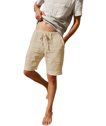 LVCBL Herren Sommer Casual Shorts mit Taschen Elastische Taille Khaki L