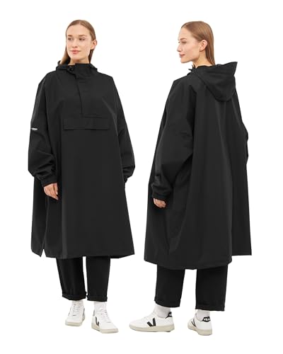 LARKSON Regenponcho Damen Herren Schwarz - Lykke - Regenmantel Regencape für Fahrrad Outdoor Festival - Wassersäule 10000 mm - Regenjacke Wasserdicht mit Verschweißten Nähten