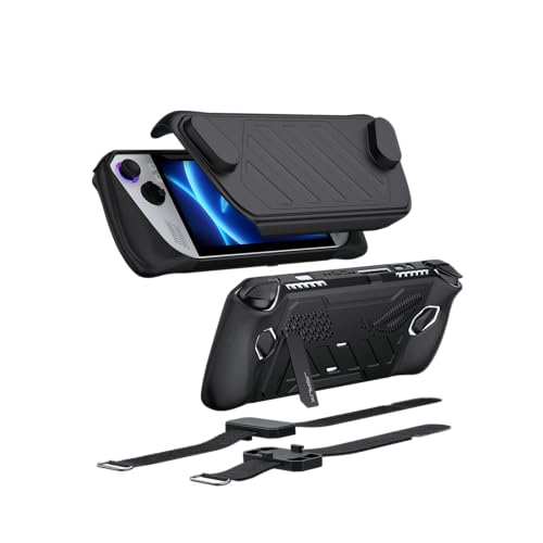 JSAUX PC0109 ModCase nur für ASUS ROG Ally (2023), Schutzhülle mit abnehmbarer Frontabdeckung, 4 MicroSD-Steckplätzen, 2 Klettgurten für Zubehör, Schwarz