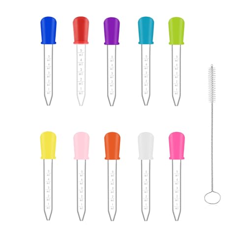 LBJFYHJN 10 Stück Silikontropfer, Pipetten Plastik mit Reinigungsbürste, 5ml Dripper Für Bonbonformen, Knete, DIY Bastelbedarf