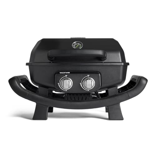 BURNHARD 2-Brenner Gasgrill WAYNE 4,4 kW – Tragbarer Balkongrill - Tischgasgrill klein mit Aludruckguss Brennkammer inkl. Abdeckhaube - Gusseisen Grillrost