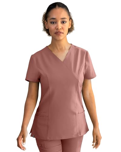 Stenso Nobby Kasacks Damen Pflege - Tailliert, Stretch, V-Ausschnitt, Kurzarm Kasack Mit Seitenschlitzen Und DREI Taschen - Elastisches Material Kasaks Altenpflege Damen Mauve XL