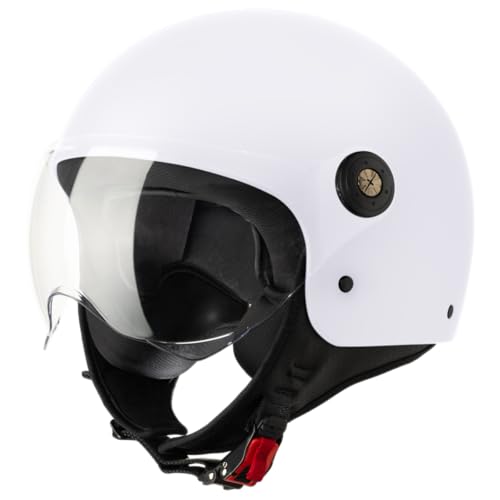 VINZ Duoro Roller Helm Jet Helm Mopedhelm Herren und Damen | in Gr. XS-XXL | Jethelm mit Visier | ECE 22.06 Zertifiziert | Motorradhelm | Erhältlich Weiß