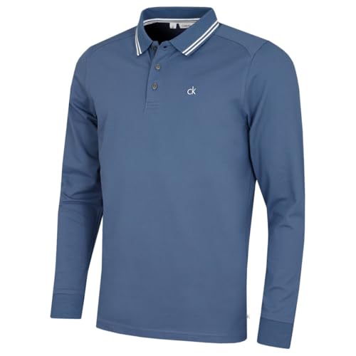 Calvin Klein Herren 2025 Campus Langarm Polohemd – Denimblau – XL