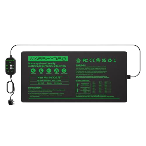 MARS HYDRO Heizmatte für Pflanzen 25x52 cm, Heizkissen Heizmatten mit Thermostat für Sämling Germination, Haustier und Reptilien, IP67 Wasserdicht