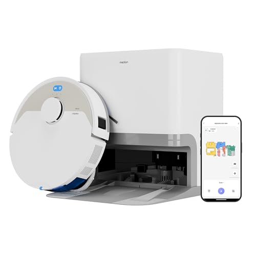 MEDION Saugroboter mit 3-in-1 Absaugstation, Lasernavigation und Wischfunktion X55 SW+ (Starke 10000Pa Saugkraft, 2in1 Roboterstaubsauger, rotierende Wischmopps, Kreuzlinienlaser)