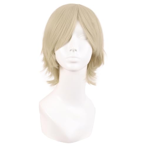 MapofBeauty 12 Zoll/30 cm Männer Frauen Side Pony Kurze Gerade Faser Cosplay Perücke (Gold)