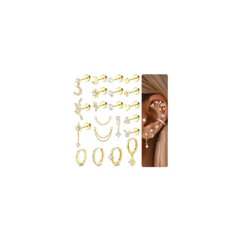 CASSIECA 21Pcs Helix Piercings Piercing Ohr Gold Ohrringe Gold für Damen