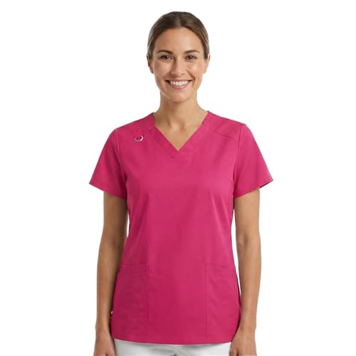 B-well Angelica Kasack Damen Pflege – Medizinische Tunika mit V-Ausschnitt, Funktionale Taschen, Atmungsaktiv & Pflegeleicht, Berufskleidung für Klinik & Praxis (Rosa, XL)