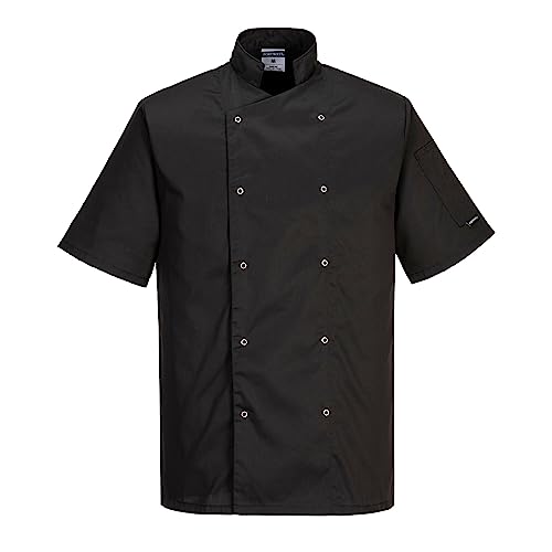Portwest C733 Moderne Leichte Cumbria Kurzarm Kochjacke Schwarz, M