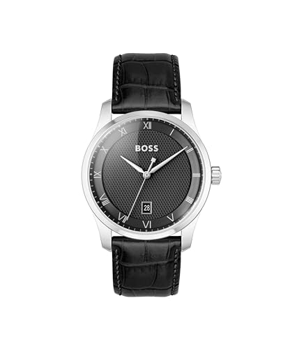 BOSS Analog Quarzuhr für Herren Kollektion Principle mit Schwarzes Lederarmband - 1514122