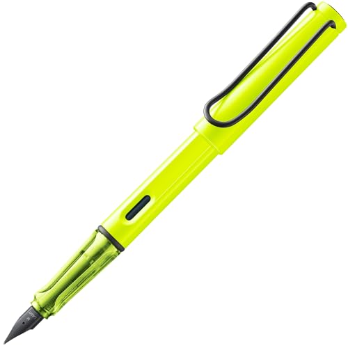 Lamy safari neonyellow Füller - Füllhalter mit ergonomischem Griff & polierter Stahlfeder in Strichbreite F - robuster ASA-Kunststoff - inkl. Tintenpatrone T 10 blau - Rechtshänder