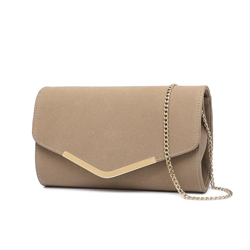 Miss Lulu Damen-Umschlagclutch, elegante Abendtasche, Brauttasche, Umschlagclutch, Handtasche mit Kette für Hochzeitsfeier/Abschlussball (Farbe: Beige)