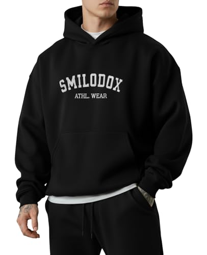SMILODOX Hoodie Herren Kayson, Oversize Kapuzenpullover mit Frontprint, große Kapuze Sweatshirt, Kängurutasche, weicher Stoff, Warmer Pulli ideal für für Streetstyle, Alltag und Freizeit