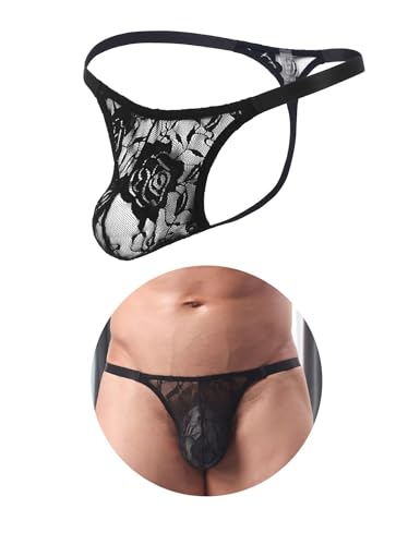 ohyeahlady String Tanga Sexy Dünn Herren T-Back Slip Pouch Underwear Große Größen Reizwäsche Sissy Dessous Micro Thong Gay Unterwäsche Low Waist Unterhosen Briefs Stretch Panty Schwarz XL