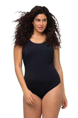 Ulla Popken Damen große Größen Übergrößen Plus Size Badeanzug, extraweiches Futter, seitliche Raffung Marine 46+ 818434130-46+