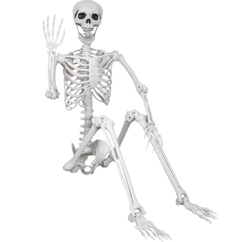 180cm Halloween lebensgroßes Skelett Halloween posierbare Ganzkörperskelette mit beweglichen Gelenken für Halloween-Requisiten gruselige Party-Dekoration (180-1P)