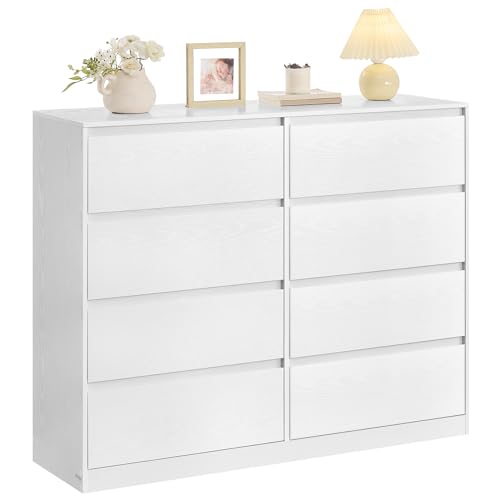 VASAGLE Kommode mit 8 Schubladen, Kommodenschrank, Schubladenschrank, Wäschekommode, für Schlafzimmer, 40 x 119,4 x 97,5 cm, Modern Kailyn Kollektion, schneeweiß LTS618WE01