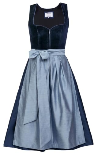 Edelnice Trachtenmode Exklusives Designer Midi Dirndl Luna Samt blau inkl. Dirndlschürze Gr. 32-54 (DE/NL/SE/PL, Numerisch, 32, Regular, Regular, Blau)