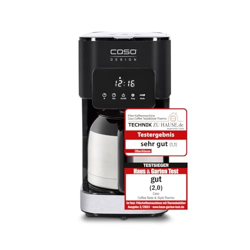 Caso Coffee Taste and Style Thermo - Kaffeemaschine mit Permanentfilter, 1,2 l, optimale Brühtemperatur 92-96 °C, Tropf-Stopp, optimierter Brühkopf, Isolierkanne, edelstahl, schwarz, 1847, 10 Tassen