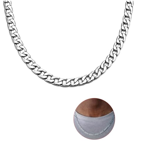 WANHUARO Kette Herren Panzerkette, Edelstahl Panzerkette mit Diamantschliff, Ohne Anhänger Halskette, Geschenk für Damen Männer, Breite 3mm, Länge 60cm (Silber)