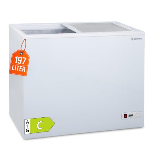 GastroHero Gefriertruhe ECO 200 I Tiefkühltruhe groß 197L I Kühltruhe abschließbar I Gefriergerät mit Glasschiebedeckel I -18°C bis -22°C