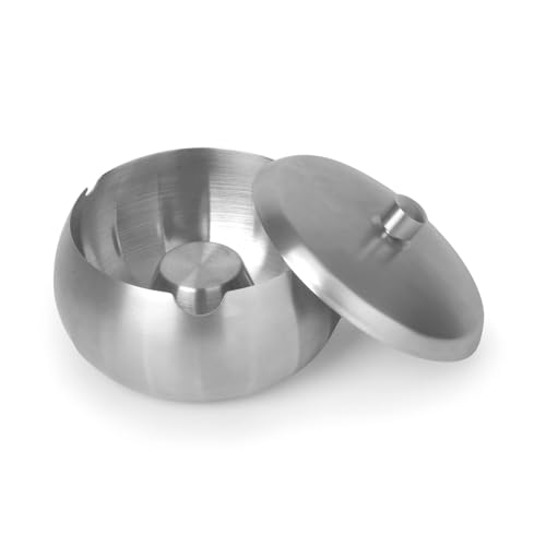 JSVER Aschenbecher mit Deckel für Draußen,Winddichter Aschenbecher aus Edelstahl Windaschenbecher mit Deckel Sturmaschenbecher tragbar(Silber)