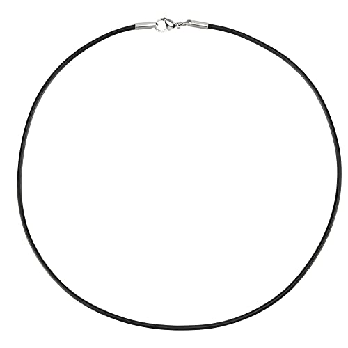 Auroris Echtleder Kette schwarz Dicke 2mm mit Karabinerverschluss ohne Verbindungsring aus Edelstahl/Länge: 45cm