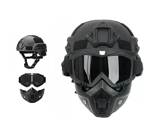 Mich Tactical Helm mit Abnehmbarer Gesichtsmaske Goggles für Airsoft, Paintball und Jagd - perfekt für Outdoor-Aktivitäten
