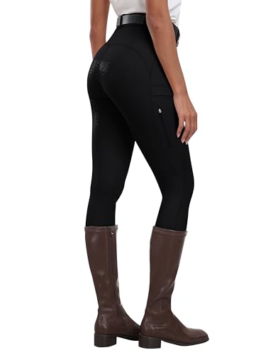 MoFiz Damen Reitleggings Silikon Vollbesatz Reithose Vollbesatzreithose High Waist für Reitsport Reitstretchhose mit Tasche Schwarz S
