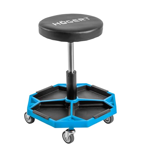 Högert Technik - Werkstatthocker mit Rollen, höhenverstellbar, bis 140 kg, Rollhocker für die Werkstatt
