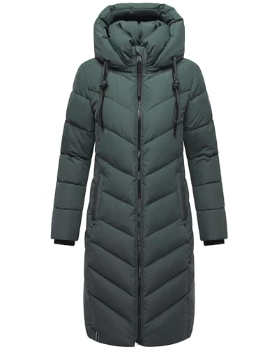 Navahoo Damen Wintermantel Warmer Langer Steppmantel mit Abnehmbarer Kapuze Sahnekatzii XIV Stone Green Gr. M