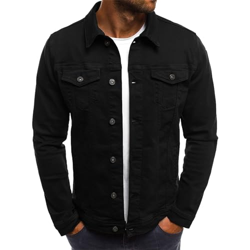 amropi Jeansjacke für Herren Jacket Denim Jeansmantel Jeans Jacken Schwarz, M