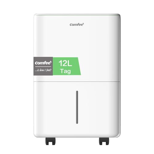 COMFEE Luftentfeuchter 12 Liter/Tag, Geeignet für Räume von ca. 50 Kubikmetern (20 Quadratmetern), Automatische Abtauung, Kindersicherung, Geräuschreduzierung, Kältemittel R290, CDDOE-12DEN7-QA3(EU)