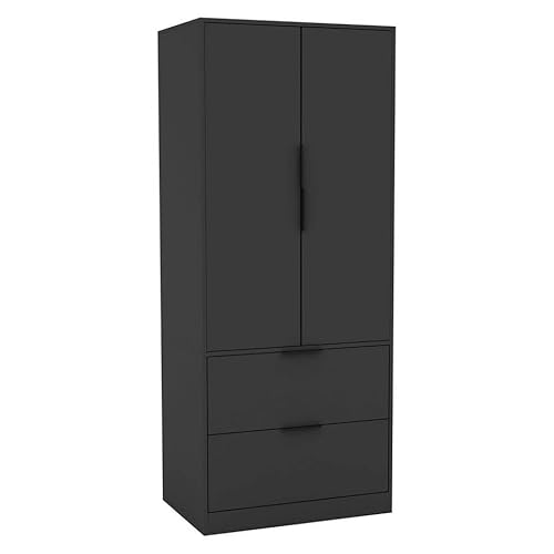 URBNLIVING Minimalistisches Schlafzimmer mit 2 Türen, 2 Schubladen, Kleiderschrank, Aufbewahrung und Kleiderstange, moderne Möbel mit Kleiderablage für Zuhause, Organizer-Einheit, 179 cm H x 74 cm B x