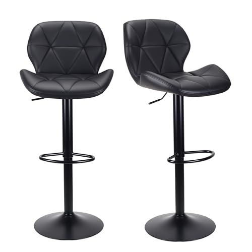WangPangzi Barhocker 2er Set,höhenverstellbar mit lehne barstuhl, Küchenstühle Mit Fußstütze, Kunstleder Stahl,Gepolsterter Sitz, Für Tresenhocker, Wohnküchen, Hotels, Bar Hocker (Schwarz)