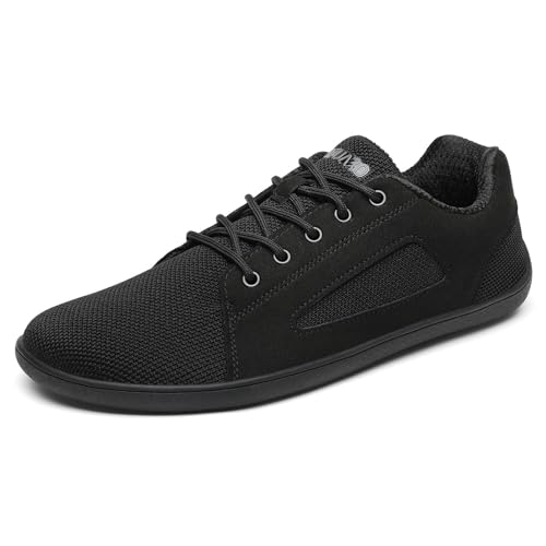 SAGUARO Barfußschuhe Luck Ⅰ- Knit Barfußschuhe Herren Damen - Barfussschuhe mit Weit Zehenbox - Weich Outdoor Fitnessschuhe - Bequem Atmungsaktive Rutschfest DuckStride Schwarz,Gr.41