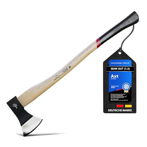 siwitec Holzaxt SH-140, Axt mit Hickory-Stiel und C45 Carbon Klinge, Länge: 80,3 cm, Kopfgewicht: 1400 g, Spaltaxt Holz, Universalaxt, Beil