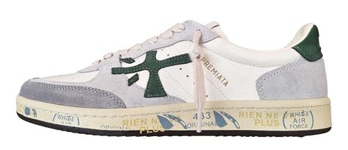 PREMIATA Crackle Clay_7623 Herren Sneaker Leder Sneaker Weiß-Grün, Weiß Grün, 44 EU