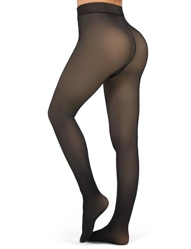 KBVOT Thermo Strumpfhose Damen Winter Thermostrumpfhosen Gefütterte Strumpfhosen Wärme Fleece Strumpfhose Gefälschte Durchscheinend Pantyhose High Waist Dicke Leggins(XS-2XL)