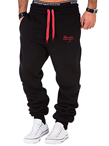 REPUBLIX Herren Sporthose Jogger Jogginghose Sweatpants Trainingshose R-0052 Schwarz/Rot M