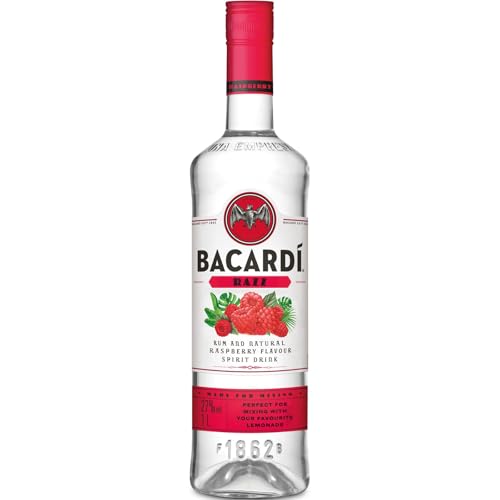 BACARDÍ Razz, 27% Vol., 100 cl / 1 L, weißer Rum mit spritzigem Himbeergeschmack, weiche Noten reifer Himbeeren und saftige, herbe Zitrusfrucht