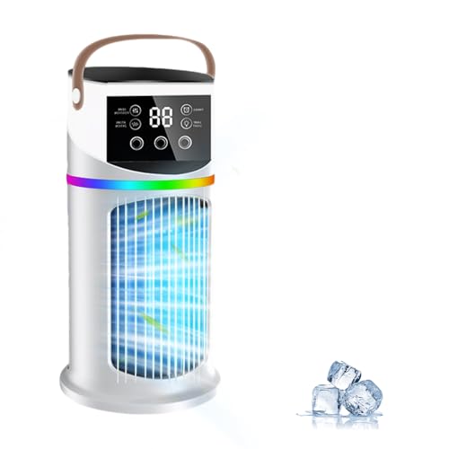 Mini klimaanlage, Mobile Klimaanlage mit 9 Geschwindigkeiten & 8H Timer, 7 Farben Nachtlicht, 3-Loch-Sprühdüse, Klimaanlage mobil für Schlafzimmer Büro Schreibtisch