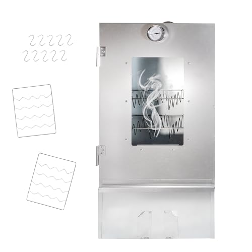 LEMODO Räucherofen 80x39,5x27,5 cm mit umfangreichem Zubehör, Räucherschrank aus legiertem Stahl, Kalträucherofen mit großer Räucherkammer, Tischräucherofen mit Thermometer