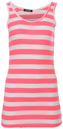 Easy Young Fashion - Damen Basic Trägertop - ärmelloses Longtop Extra Lang - Skinny Fit 9002 - OneSize (Pink-Weiß gestreift)