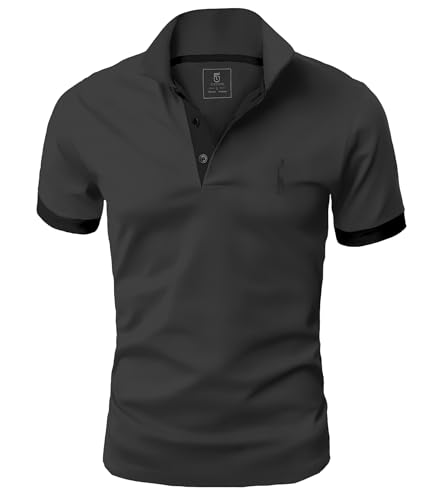 GLESTORE Kurzarm Poloshirt Herren T Shirt Männer Hemd Herren T-Shirt Sommer Polo Shirt Grau&Schwarz XL