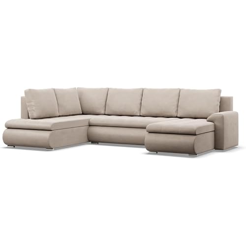 Mebligo - Ecksofa mit Schlaffunktion und 3 Bettkasten FORESTA 300x89x200 (BxHxT) Beige - Ottomane Links Eckcouch, Couch U Form, Sofa Wohnzimmer, Sofas & Couches, Eckschlafsofa