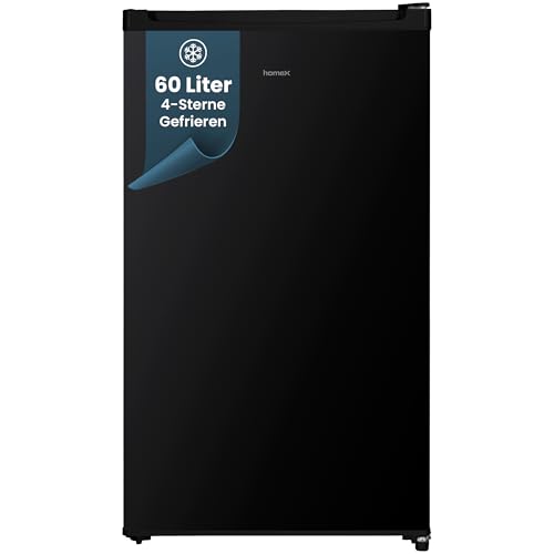 homeX Gefrierschrank, Tiefkühlschrank klein - 60L Nutzinhalt, 4-Sterne Gefrieren, Freezer kompakt, Gefrierschränke freistehend, Temperaturregelung, wechselbarer Türanschlag, leise, schwarz, FS1016-B