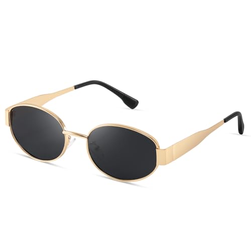 kunchu Sonnenbrille-Damen-Polarisiert-Unisex-Herren-Gold-Metal-Retro-Oval-Trendy-Sonnenbrillen-Vintage-Uv400-Classic-Ultraleicht-Schutz，Geeignet FüR Camping-fotografie-Outdoor-Geschenke für frauen-1