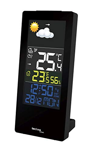 Technoline WS 6446 Wetterstation Funk mit Außensensor, Digital Thermometer, Innen und Außen Raumthermometer, Feuchtigkeit mit Wettervorhersage, Luftdruck, Anzeige in Farbe, Wecker